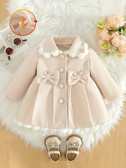 Manteau en Tweed à Col Dentelle avec Nœud pour Filles, Style Princesse Délicat, Manteau d'Hiver Chaud et Confortable, Tenue Mignonne et Douce, Idéal pour Occasions Spéciales, Fêtes, Sorties, Cadeau de Saint-Valentin ou Anniversaire pour Fille