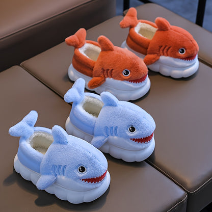 1 Paire de Chaussons en Peluche Requin Cartoon Mignons pour Garçons et Filles, Chaussures d'Intérieur Confortables, Pantoufles Antidérapantes d'Intérieur, Saison Automne Hiver