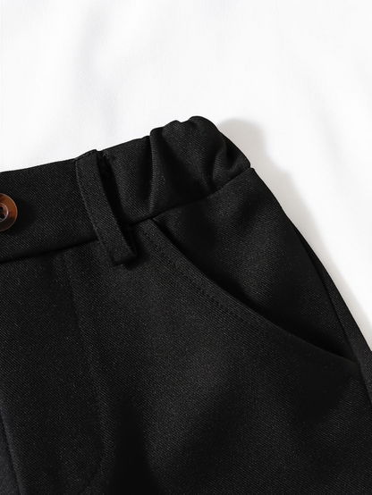 Pantalon de costume noir Le Cocon d'Or pour bébé garçon en polyester tissé avec taille élastique et bouton