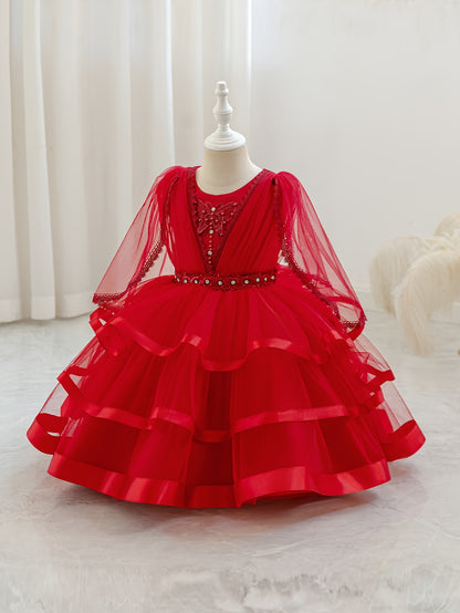 Nouvelle robe pour fille pour la rentrée scolaire et la saison des mariages, robe de princesse pour fille, pour animatrice/artiste avec châle, décoration nœud en strass, robe de style créateur de niche pour anniversaires, Noël, Halloween