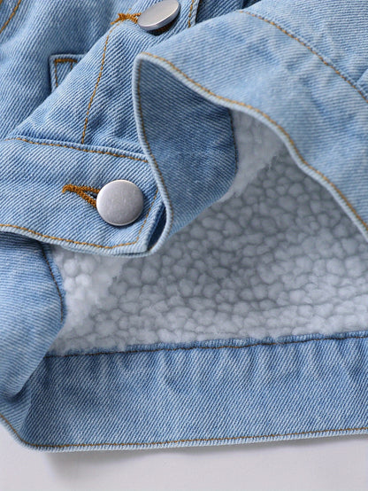 Veste en jean doublée pour garçon, chaude et confortable pour l'hiver, veste en jean doublée bleu clair, décontractée et tendance, nouvelle arrivée
