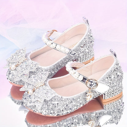 Chaussures de princesse pour filles en argenté, élégantes sur la piste, ballerines cristal pour petites filles, chaussures de robe de demoiselle d'honneur, chaussures de spectacle pour jeunes
