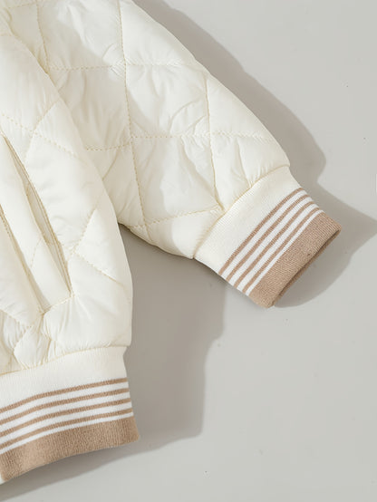 Veste d'automne-hiver légère pour enfants, convient aux garçons et aux filles - Petite veste de baseball chaude boutonnée, matelassée en losanges avec col montant, idéale pour l'école, le sport, les temps froids décontractés et les activités de plein air,