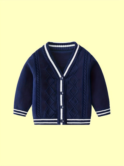 Pull en Tricot pour Enfants Garçons Col en V Cardigan Style Automne Hiver Filles Pull Preppy Haut Bébé Vêtements pour Enfants