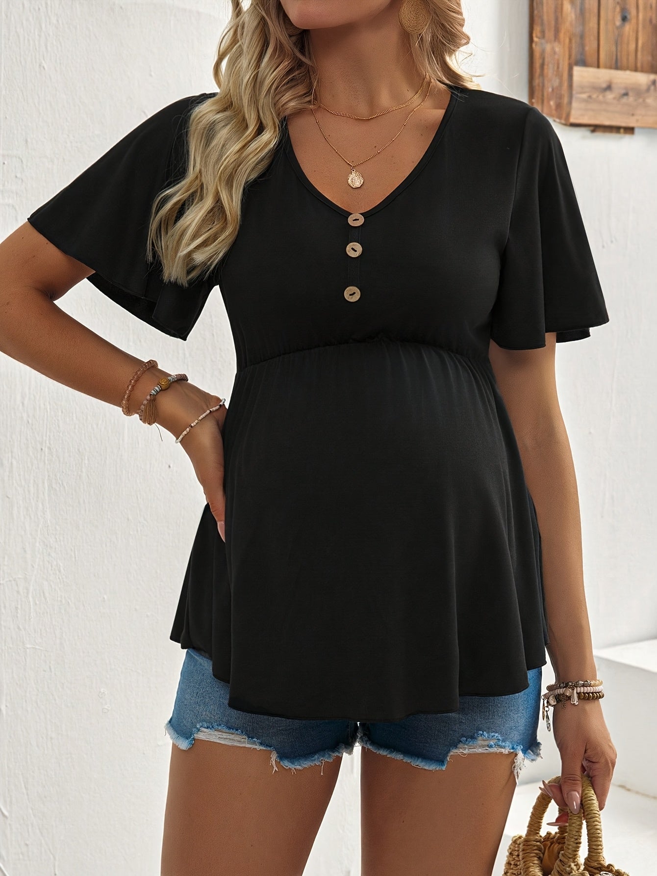 T-shirt de maternité à manches courtes confortable pour femmes, parfait pour le printemps et l'été
