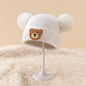 Bonnet d'automne et d'hiver en tricot pour l'extérieur, petit ours à tête ronde et grande tête à double ligne