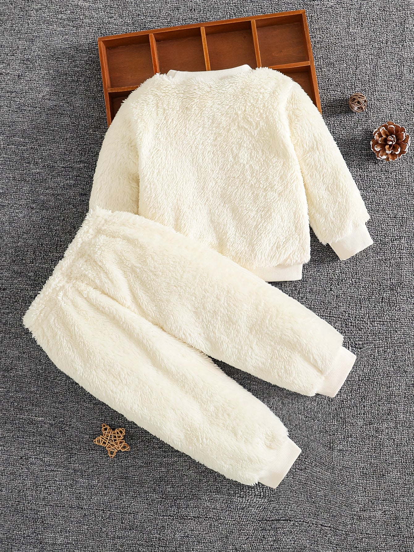 Vêtements unisexe pour bébé, ensemble 2 pièces doux et chaud avec imprimé tête d'ours en peluche, tenue de tous les jours pour la maison et l'extérieur