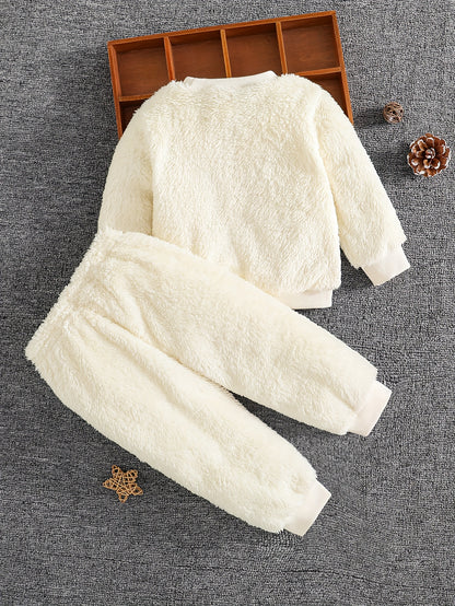 Vêtements unisexe pour bébé, ensemble 2 pièces doux et chaud avec imprimé tête d'ours en peluche, tenue de tous les jours pour la maison et l'extérieur