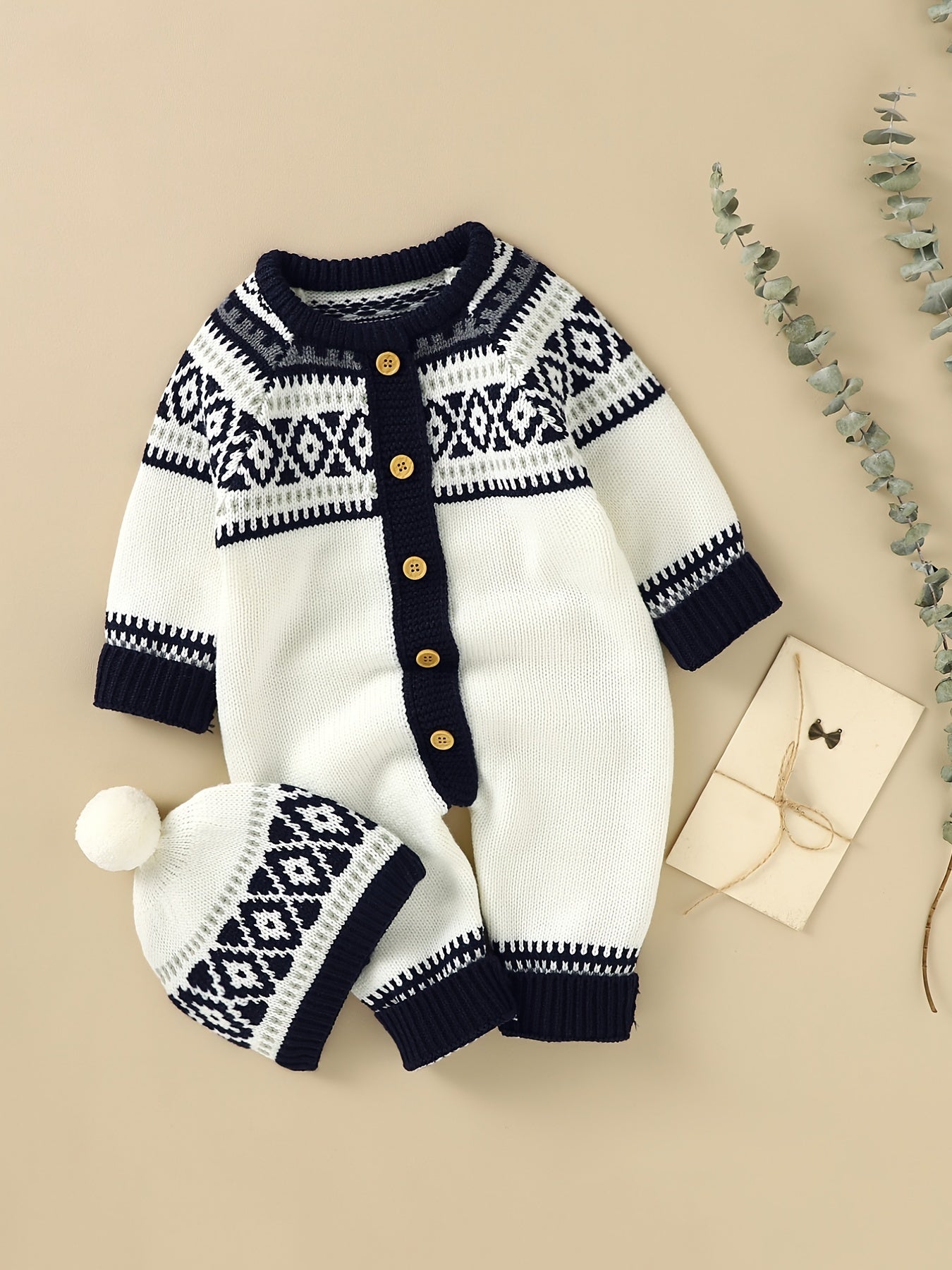 Combinaison-pantalon à manches longues et boutons à motif géométrique pour nouveau-né, adaptée aux bébés garçons et filles, pour une utilisation en intérieur et en extérieur.