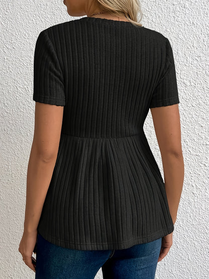 Robe de maternité couleur unie col rond manches courtes tricot côtelé à volants, nouveaux produits tendance printemps et été, pull élégant et confortable lavable en machine, robe d'allaitement à manches courtes