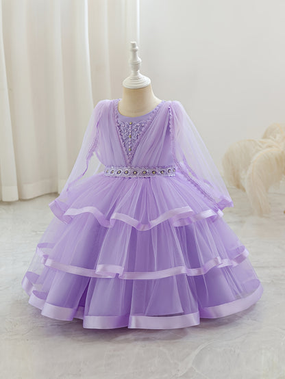 Nouvelle robe pour fille pour la rentrée scolaire et la saison des mariages, robe de princesse pour fille, pour animatrice/artiste avec châle, décoration nœud en strass, robe de style créateur de niche pour anniversaires, Noël, Halloween