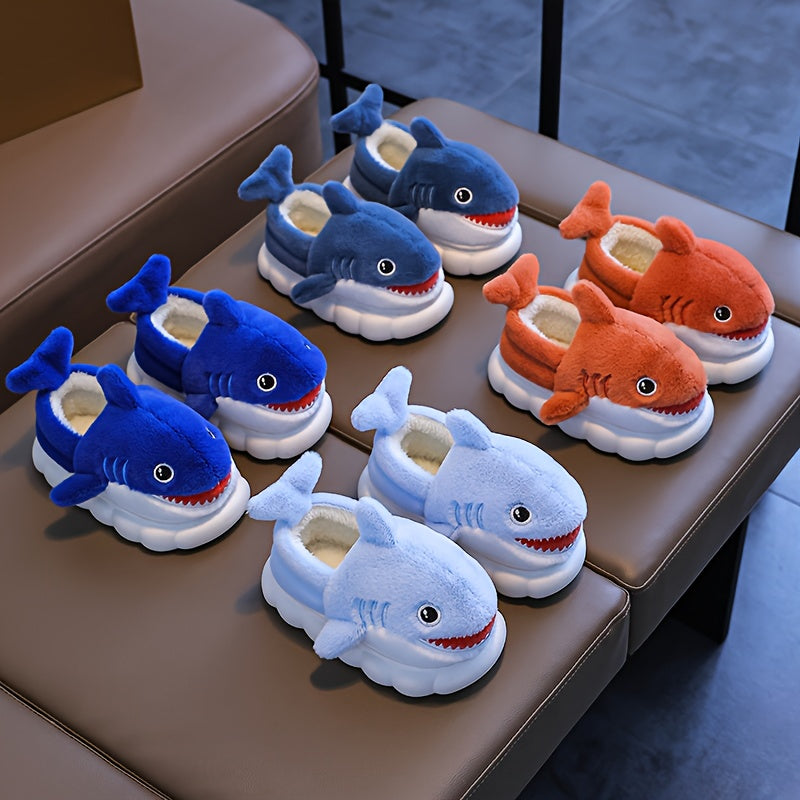 1 Paire de Chaussons en Peluche Requin Cartoon Mignons pour Garçons et Filles, Chaussures d'Intérieur Confortables, Pantoufles Antidérapantes d'Intérieur, Saison Automne Hiver