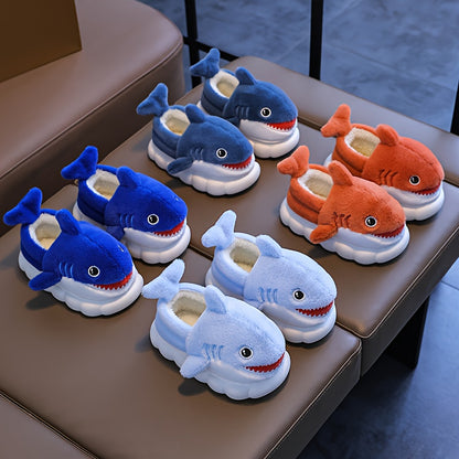 1 Paire de Chaussons en Peluche Requin Cartoon Mignons pour Garçons et Filles, Chaussures d'Intérieur Confortables, Pantoufles Antidérapantes d'Intérieur, Saison Automne Hiver
