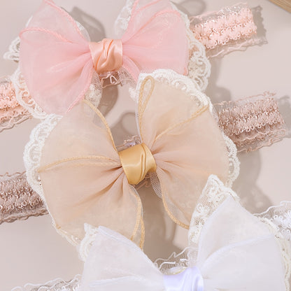 Ensemble de 3 bandeaux à nœud en dentelle douce, bandeaux à cheveux en maille avec bordure en dentelle, bandeau doux en tissu, bande élastique en rose nude et blanc pour fêtes d'anniversaire, sorties décontractées