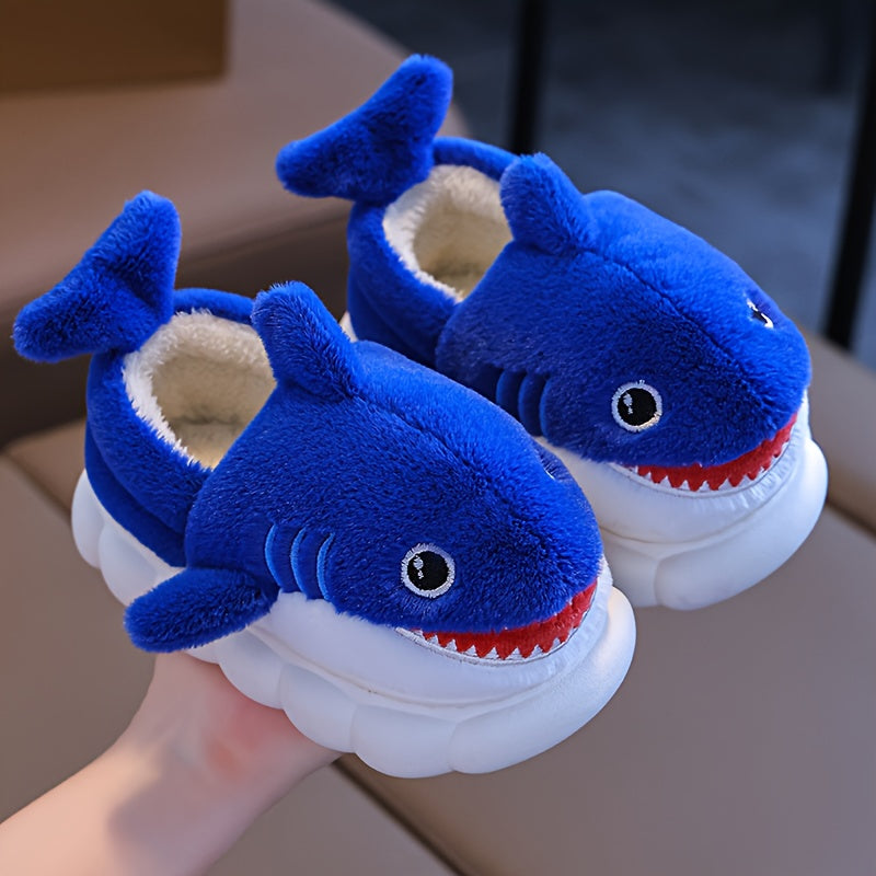 1 Paire de Chaussons en Peluche Requin Cartoon Mignons pour Garçons et Filles, Chaussures d'Intérieur Confortables, Pantoufles Antidérapantes d'Intérieur, Saison Automne Hiver