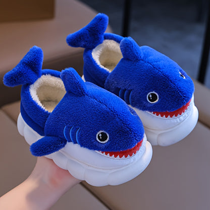 1 Paire de Chaussons en Peluche Requin Cartoon Mignons pour Garçons et Filles, Chaussures d'Intérieur Confortables, Pantoufles Antidérapantes d'Intérieur, Saison Automne Hiver