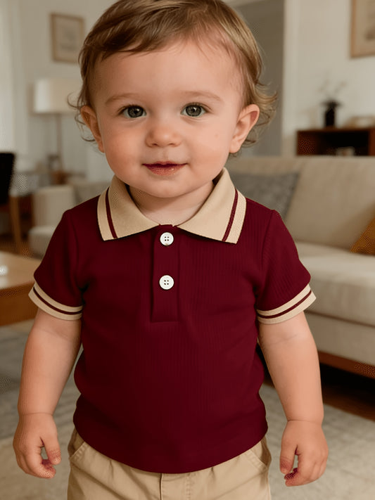 T-shirt polo bébé garçon tendance décontracté, polyvalent, col gaufré classique boutonné, semi-ouvert