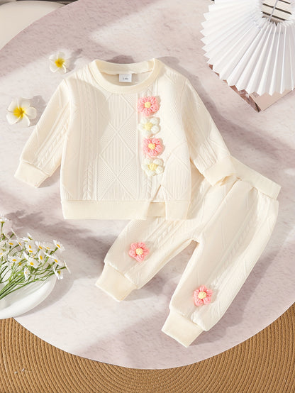 Ensemble élégant pour bébé fille comprenant un sweat-shirt à fleurs tridimensionnelles et un pantalon à manches longues, idéal pour l'extérieur