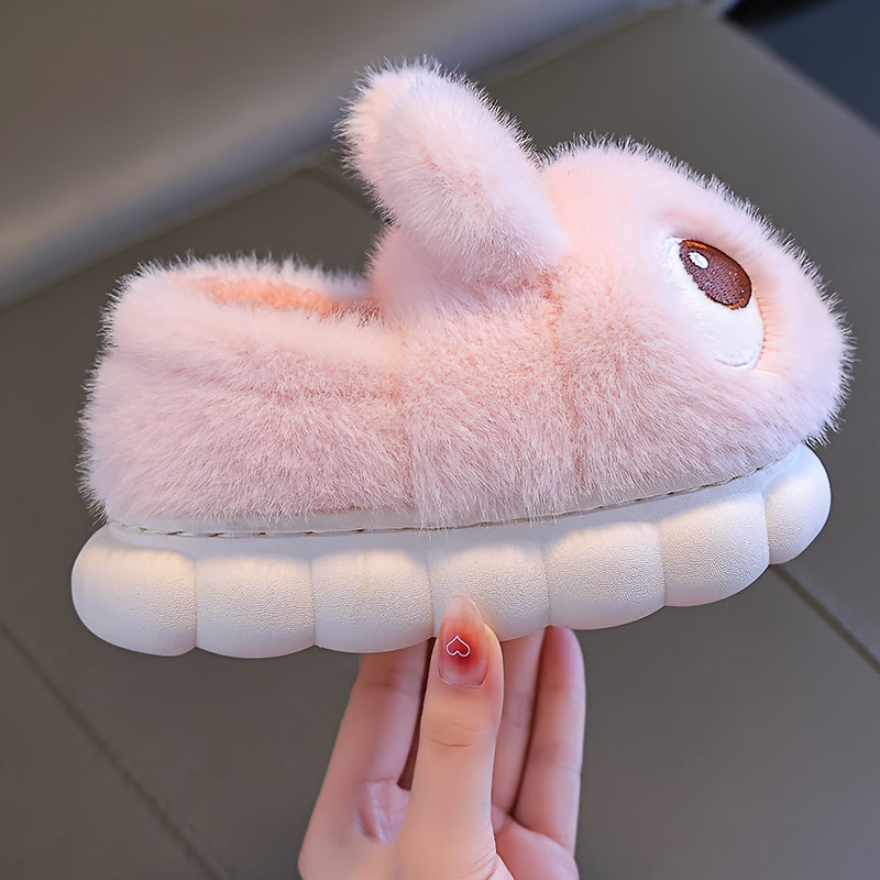 1 Paire de Pantoufles de Lapin en Peluche pour Jeunes - Tissu Souple avec Semelle en PVC Antidérapante, Chaussures d'Intérieur Légères pour Garçons et Filles, Design de Lapin de Dessin Animé Mignon, Chaussures d'Hiver Chaudes pour Tout-Petits et Enfants,