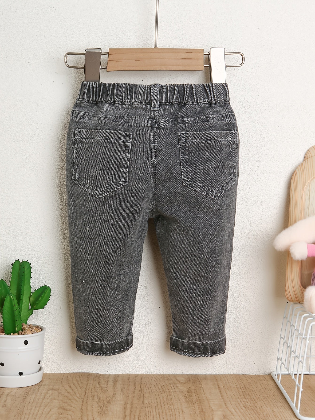 Jeans gris décontractés, confortables et faciles à porter pour bébé fille et garçon, avec ceinture élastique, adaptés à un usage quotidien et polyvalents