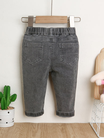 Jeans gris décontractés, confortables et faciles à porter pour bébé fille et garçon, avec ceinture élastique, adaptés à un usage quotidien et polyvalents