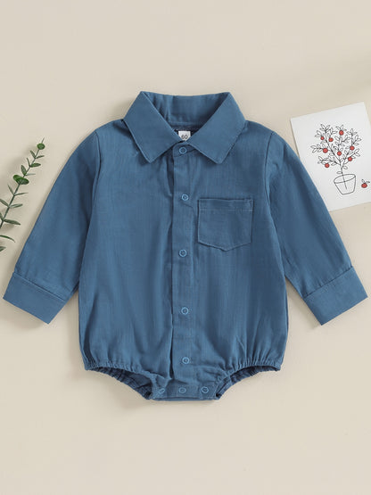 Combinaison Bébé Garçon Gentleman Couleur Unie Manches Longues Revers Boutonnage Avant avec Poche Vêtements Tout-Petit, pour l'Extérieur