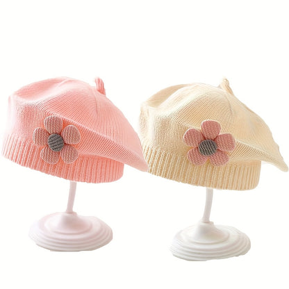Bonnet Beanie avec Décoration Florale - Doux, Extensible, Léger, Chapeau d'Hiver, Couleurs Pastel (Rose/Lavande/Jaune), Coupe Ajustée et Confortable, Adapté pour Thanksgiving et Usage Quotidien, Bonnet Unisexe d'Automne et d'Hiver, Accessoire pour Temps F