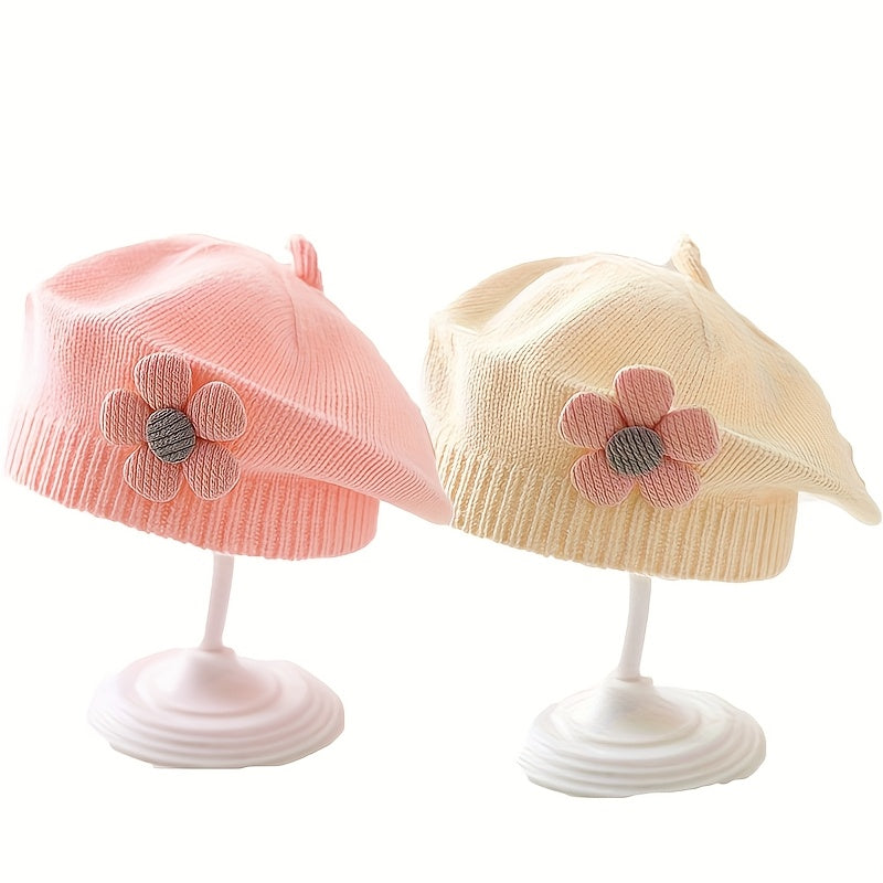 Bonnet Beanie avec Décoration Florale - Doux, Extensible, Léger, Chapeau d'Hiver, Couleurs Pastel (Rose/Lavande/Jaune), Coupe Ajustée et Confortable, Adapté pour Thanksgiving et Usage Quotidien, Bonnet Unisexe d'Automne et d'Hiver, Accessoire pour Temps F