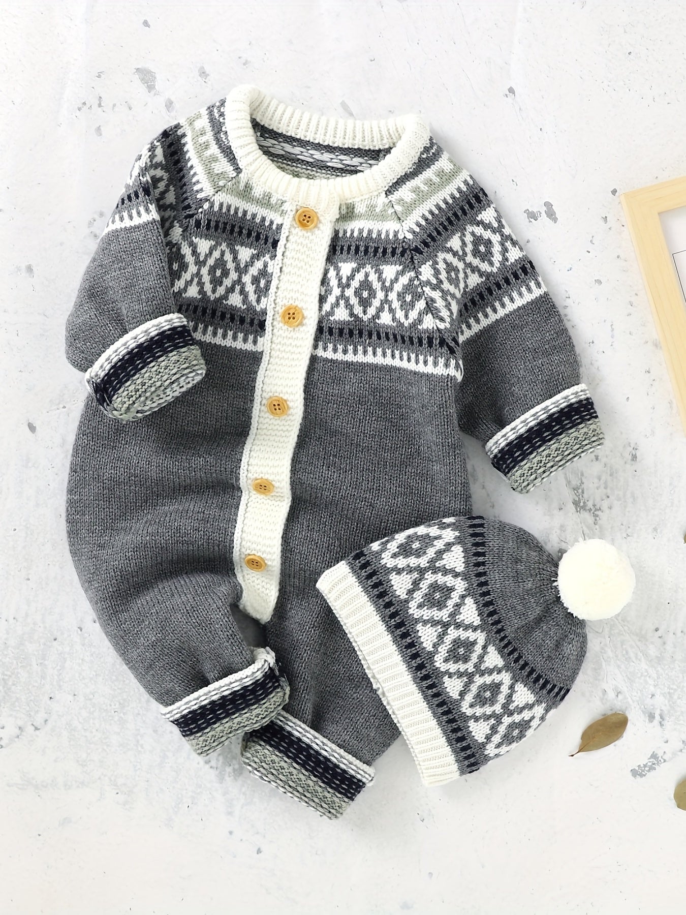 Combinaison-pantalon à manches longues et boutons à motif géométrique pour nouveau-né, adaptée aux bébés garçons et filles, pour une utilisation en intérieur et en extérieur.