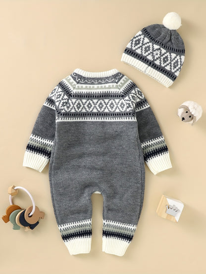Combinaison-pantalon à manches longues et boutons à motif géométrique pour nouveau-né, adaptée aux bébés garçons et filles, pour une utilisation en intérieur et en extérieur.