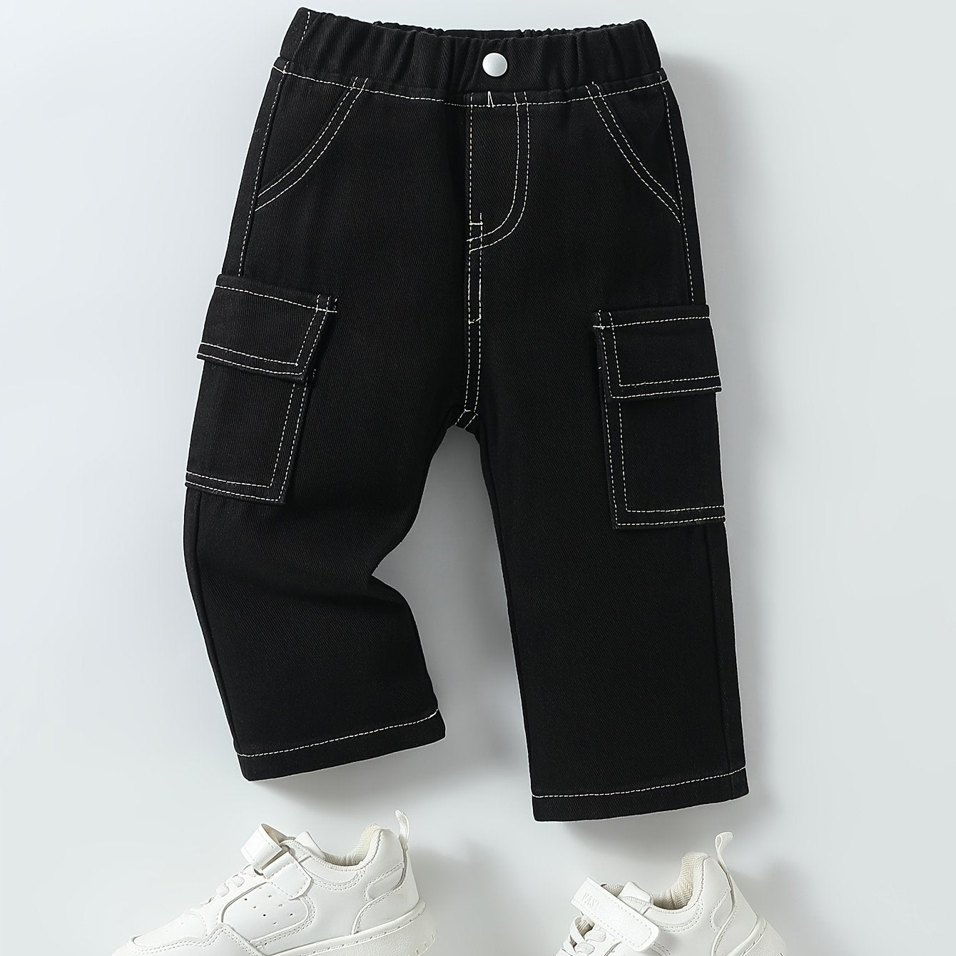 Pantalon en jean pour garçons avec poche double face, coupe droite et ample, effet lavé pour un look décontracté et stylé