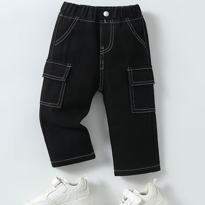 Pantalon en jean pour garçons avec poche double face, coupe droite et ample, effet lavé pour un look décontracté et stylé