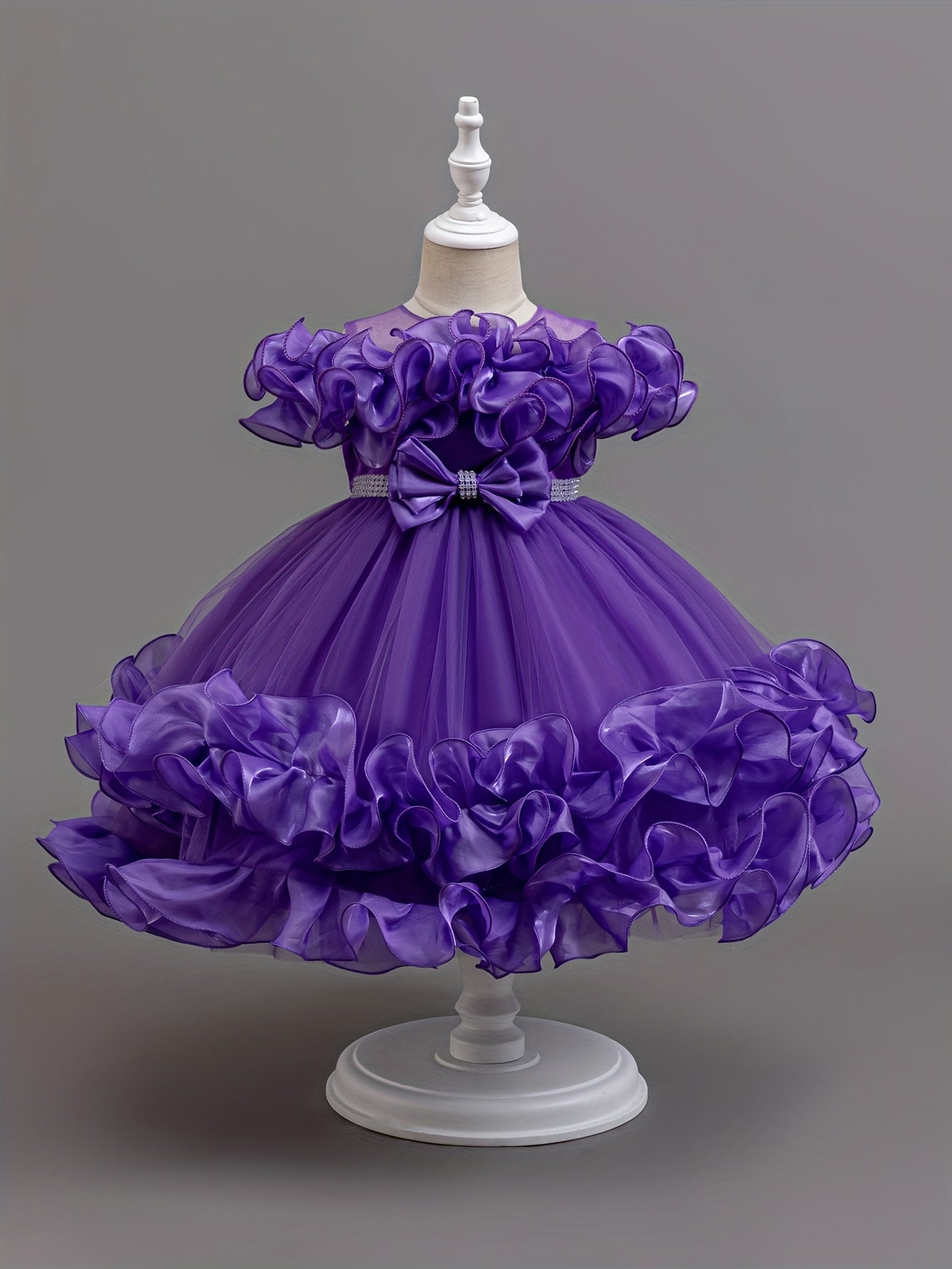 Robe de Princesse Élégante pour Filles avec Corsage à Volants et Jupe Évasée - Tenue Formelle en A-Ligne avec Taille Perlée pour Mariages, Fêtes, Spectacles - Lavage à la Main Uniquement, Vêtements de Scène | Matière Non Extensible, Robes de Princesse pou