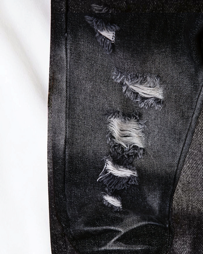 Pantalon Le Cocon d'Or pour bébé garçon en coton noir et gris dégradé avec effet denim usé et déchirures