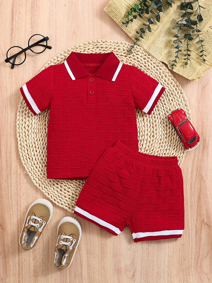 Ensemble d'été pour garçons, 2 pièces, polo et short, tissu jacquard idéal pour l'extérieur