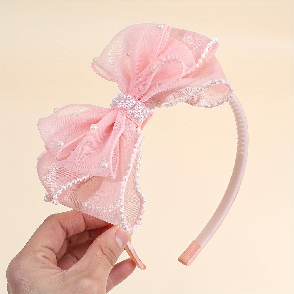 1 serre-tête élégant en tulle avec nœud, style doux, bandeau antidérapant, accessoire de coiffure idéal pour les fêtes et les vacances