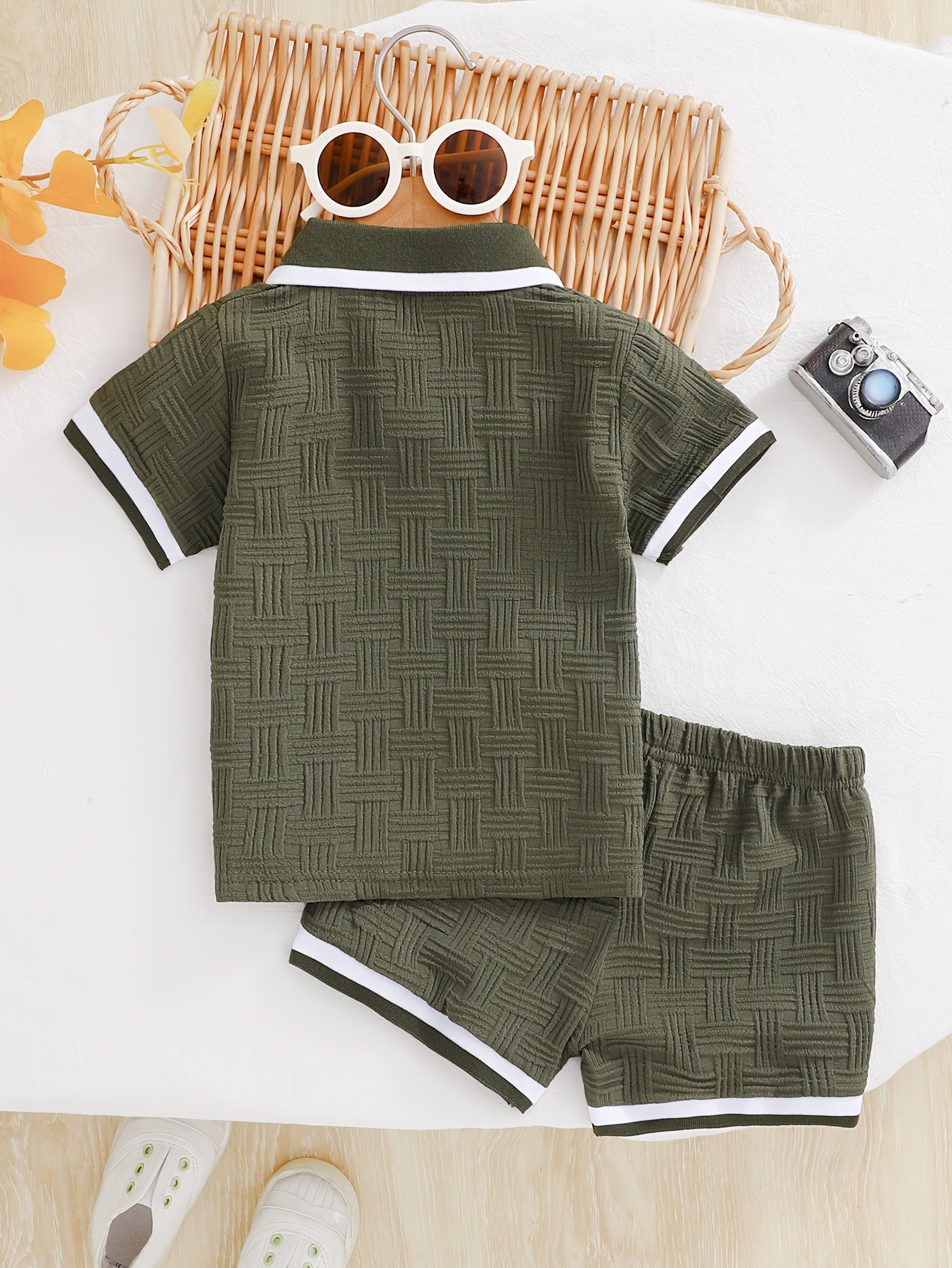 Ensemble d'été pour garçons, 2 pièces, polo et short, tissu jacquard idéal pour l'extérieur