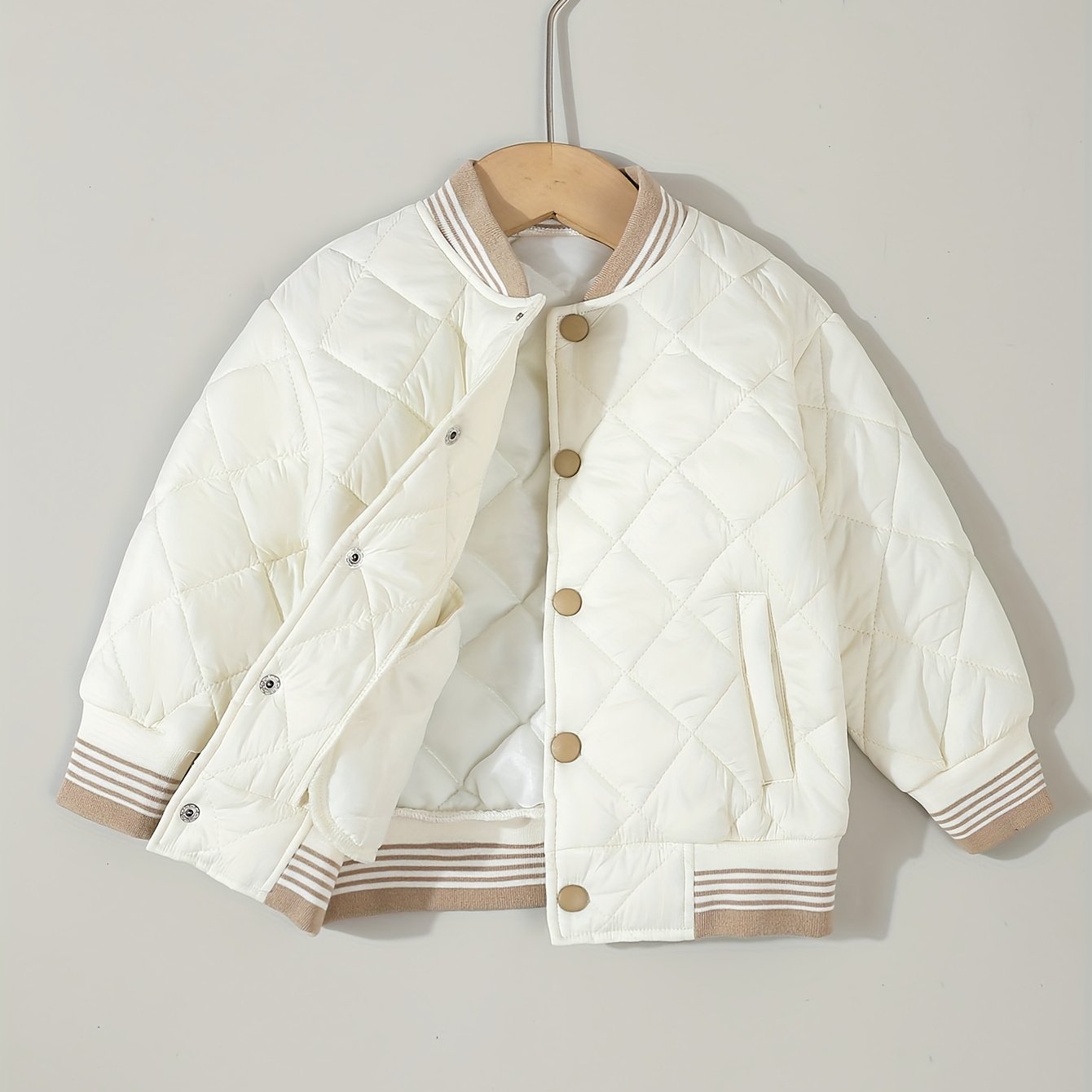 Veste d'automne-hiver légère pour enfants, convient aux garçons et aux filles - Petite veste de baseball chaude boutonnée, matelassée en losanges avec col montant, idéale pour l'école, le sport, les temps froids décontractés et les activités de plein air,