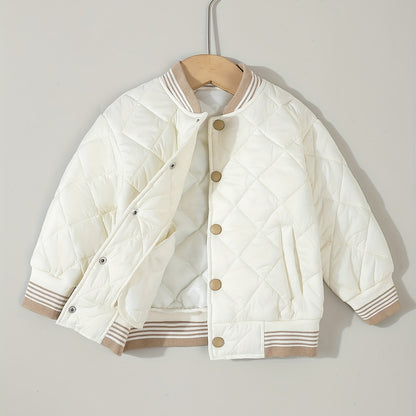 Veste d'automne-hiver légère pour enfants, convient aux garçons et aux filles - Petite veste de baseball chaude boutonnée, matelassée en losanges avec col montant, idéale pour l'école, le sport, les temps froids décontractés et les activités de plein air,
