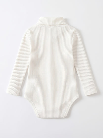 Minieggs Barboteuse à col roulé côtelé pour bébé fille, combinaison thermique unie à manches longues et coupe ajustée pour un usage quotidien, parfaite pour l'extérieur