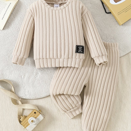 Ensemble bébé garçon tendance : Haut à manches longues rayé/unie + Pantalon long confortable, idéal pour l'extérieur