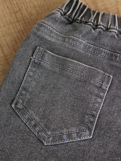 Jeans gris décontractés, confortables et faciles à porter pour bébé fille et garçon, avec ceinture élastique, adaptés à un usage quotidien et polyvalents