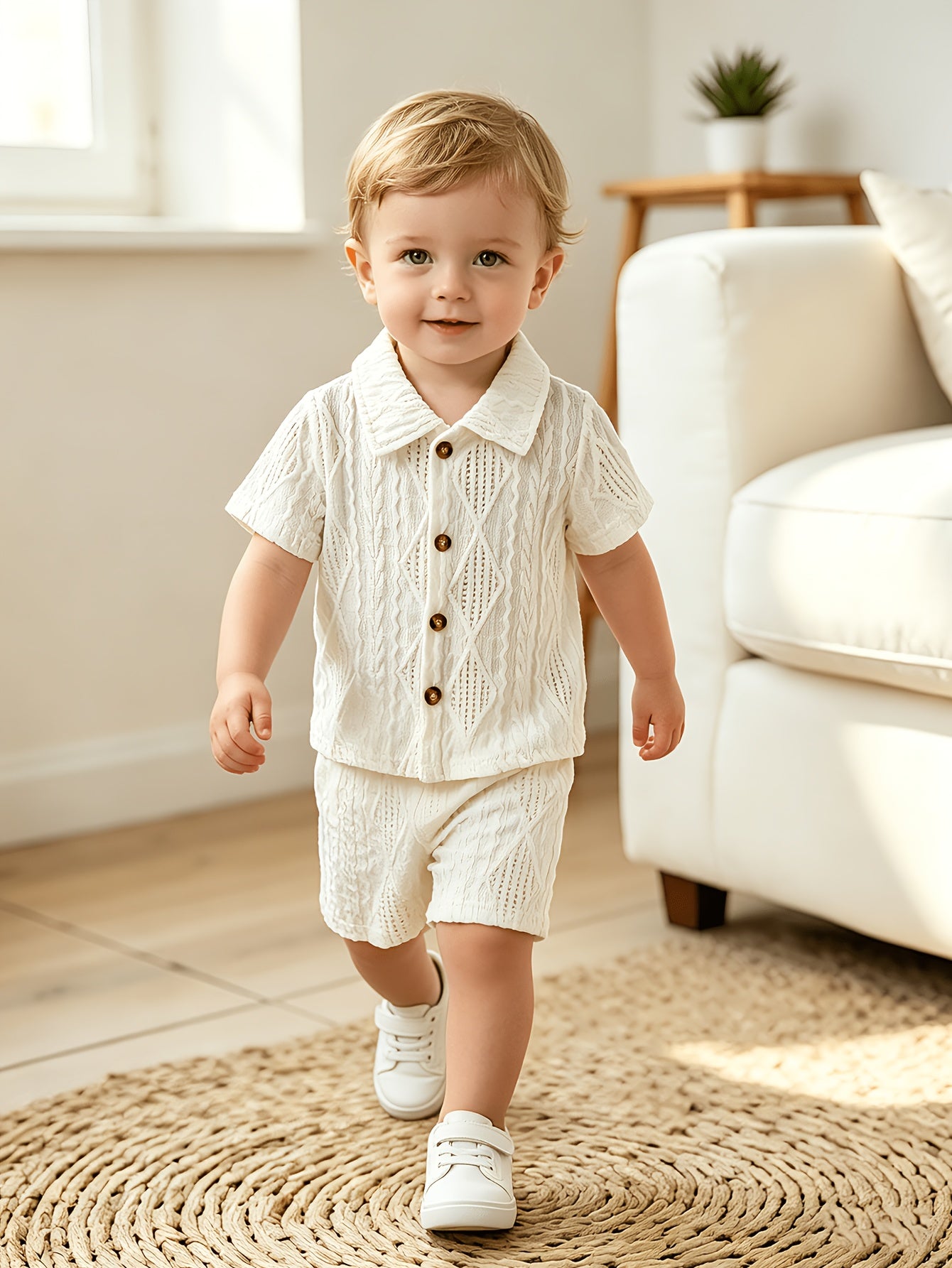 Ensemble d'été pour bébé garçon, comprenant un t-shirt à manches courtes et un short en tissu tricoté texturé, tenue décontractée et tendance, idéale pour l'extérieur en été, tissu confortable, cadeau parfait, pour l'extérieur.