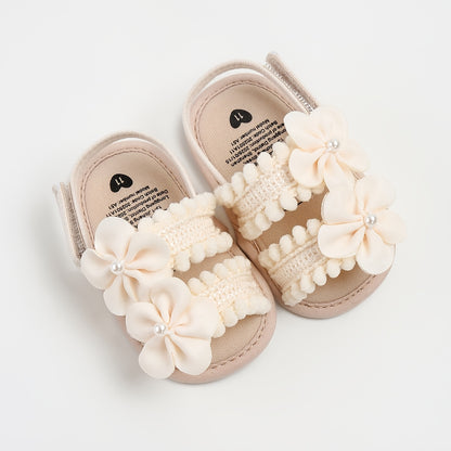 Sandales d'été pour bébé fille avec fleur, semelle souple, chaussures habillées pour nouveau-né, tout-petit, premier pas, lit bébé