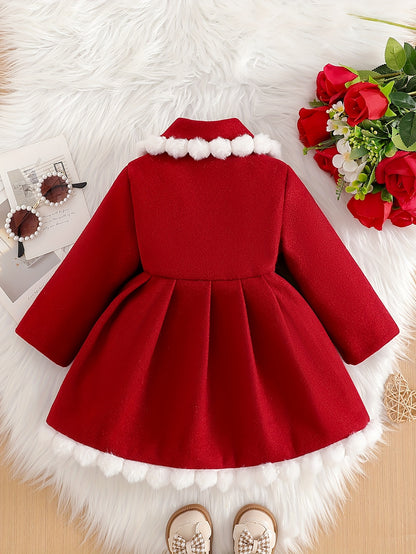 Manteau en Tweed à Col Dentelle avec Nœud pour Filles, Style Princesse Délicat, Manteau d'Hiver Chaud et Confortable, Tenue Mignonne et Douce, Idéal pour Occasions Spéciales, Fêtes, Sorties, Cadeau de Saint-Valentin ou Anniversaire pour Fille