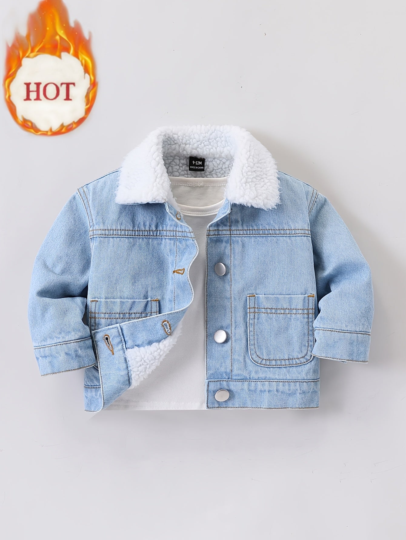Veste en jean doublée pour garçon, chaude et confortable pour l'hiver, veste en jean doublée bleu clair, décontractée et tendance, nouvelle arrivée