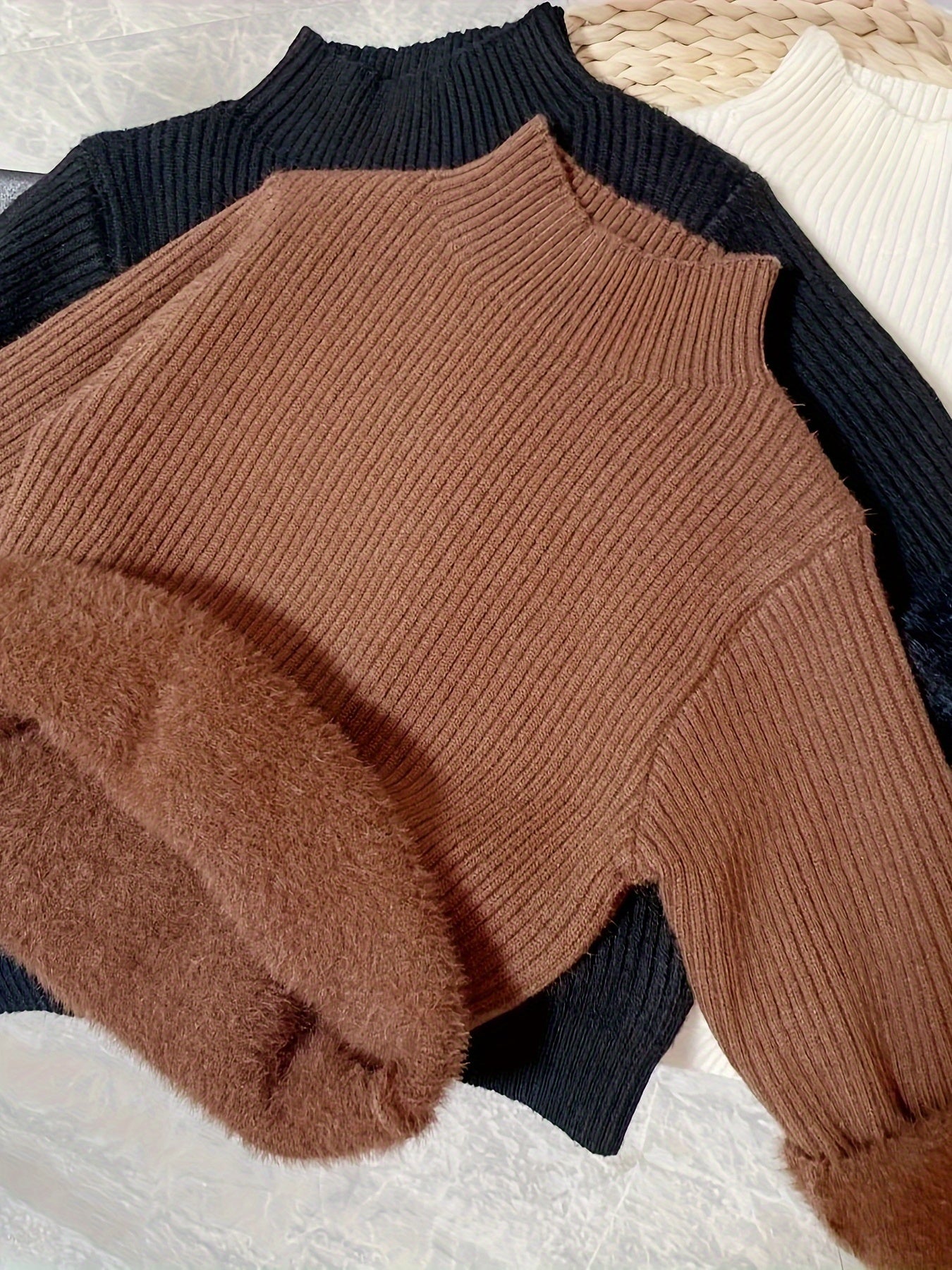 Pull Tricoté, Pull de Base pour Bébé, Plus en Velours et Épaissi, Vêtement Thermique Tricoté, Col Tricoté, Haut à Col Rond