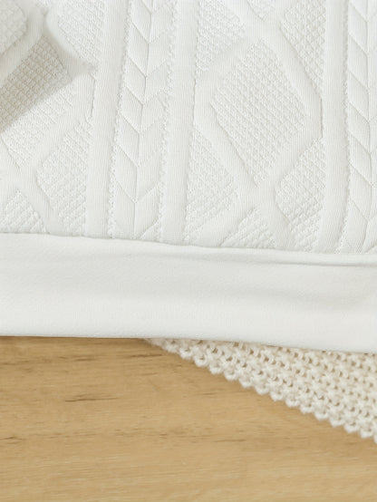 1pc de Polo en Tricot Longue Manches à Revers Simple Boutonnage Style Britannique Faux Deux Pièces Jacquard pour Bébé Garçon, Pull en Tricot Blanc pour Nouveau-né, Chemise Décontractée Douce et Confortable, Adaptée aux Activités de Plein Air, au Port Quot