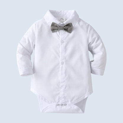 Boarnseorl Bébé Blanc Manches Longues Triangle Body Boutonnage Avant avec Nœud Mode Polyvalent pour Combinaison Quotidienne Fête de Vacances, pour Extérieur