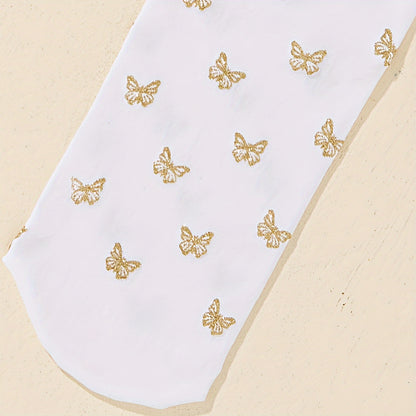 1 paire de collants pieds avec papillons dorés pour fillette en bas âge, respirants et confortables